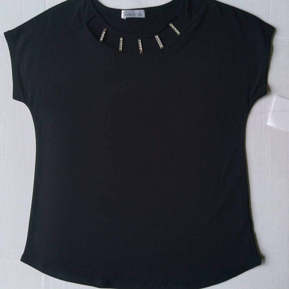 89th and Madison Rhinestone Blouse black